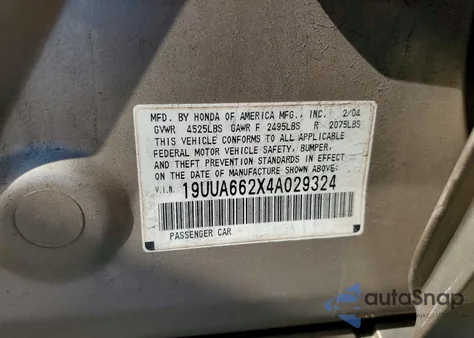 2004 Acura Tl z USA, uszkodzony, nr VIN 19UUA662X4A029324
